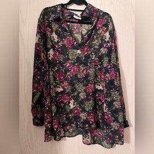Pleione Floral Chiffon Blouse - Pink and Green